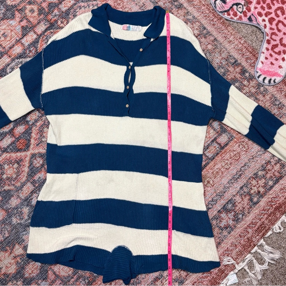 Free People Beach Knit Picnic Stripe Sweater Romper In Sailers Blue Combo medium - Picture 12 of 15